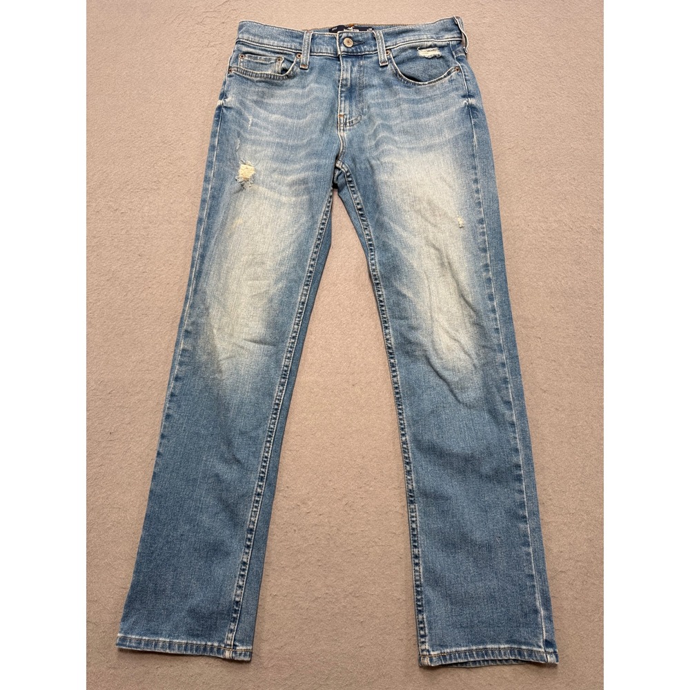 Hollister Jeans Men's 28x30 Blue Epic Flex Slim Straight Leg Mid Rise Distressed